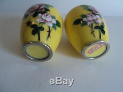 Pair Japanese Sato Cloisonne Miniature 3.75 Vases, Signed On Base