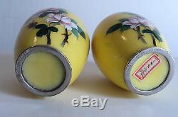 Pair Japanese Sato Cloisonne Miniature 3.75 Vases, Signed On Base