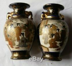 Pair Japanese vases Satsuma ware 19th century Meiji signed to the base