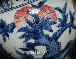 Pair Kangxi Signed Antique Chinese Blue & White Porcelain Vase with peach