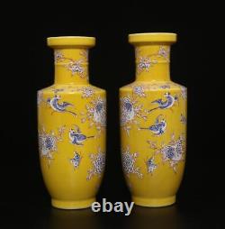 Pair Kangxi Signed Antique Chinese Famille Rose Vase Withbird