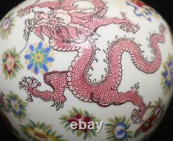 Pair Kangxi Signed Antique Chinese Famille Rose Vase Withdragon