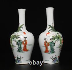 Pair Kangxi Signed Antique Chinese Famille Rose Vase Withlady