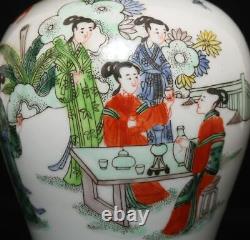 Pair Kangxi Signed Antique Chinese Famille Rose Vase Withlady