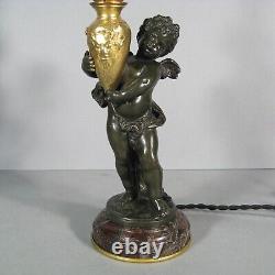 Pair Lamps Putti Holders Water Sculptures Bronze Antique Signed Auguste Moreau