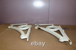 Pair Large Antique Art Deco Cast Iron Porcelain Industrial Wall Shelf Brackets