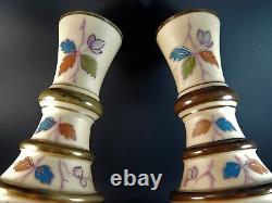 Pair Large Antique Handpainted Bristol Bohemian Glass Vases Signed TR 12