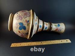 Pair Large Antique Handpainted Bristol Bohemian Glass Vases Signed TR 12