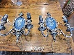 Pair Large Vintage Bradley and Hubbard Double Electric Wall Sconces signed