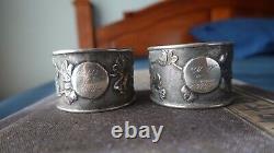 Pair Late Qing Chinese Export Silver Napkin Rings Signed