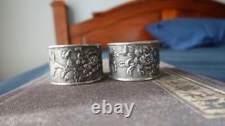 Pair Late Qing Chinese Export Silver Napkin Rings Signed
