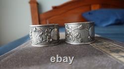 Pair Late Qing Chinese Export Silver Napkin Rings Signed