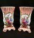 Pair Limoges Vases 2 Pink Mantle Vases Hand Painted Signed Antique