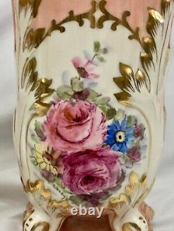 Pair Limoges Vases 2 Pink Mantle Vases Hand Painted Signed Antique