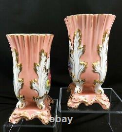 Pair Limoges Vases 2 Pink Mantle Vases Hand Painted Signed Antique