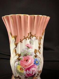 Pair Limoges Vases 2 Pink Mantle Vases Hand Painted Signed Antique