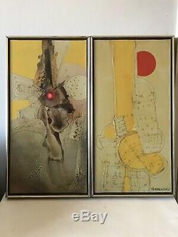 Pair MID Century Modern Abstract Oil Painting 1960s Expressionist Expressionism