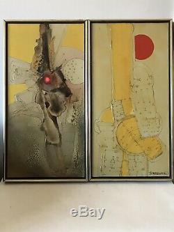 Pair MID Century Modern Abstract Oil Painting 1960s Expressionist Expressionism