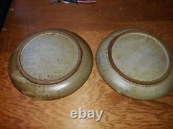 Pair Mid Century Modern Studio Pottery Stoneware Dishes Signed