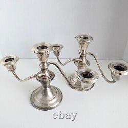 Pair Mid-Century Sterling Candelabras Convertible Curved Arms Signed Amston