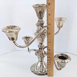 Pair Mid-Century Sterling Candelabras Convertible Curved Arms Signed Amston