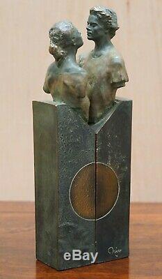 Pair Of 1992 Limited Edition 226/3999 Bronze Lover Statues That Join Signed Mino