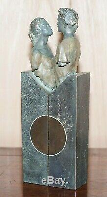 Pair Of 1992 Limited Edition 226/3999 Bronze Lover Statues That Join Signed Mino