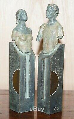 Pair Of 1992 Limited Edition 226/3999 Bronze Lover Statues That Join Signed Mino