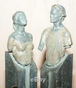 Pair Of 1992 Limited Edition 226/3999 Bronze Lover Statues That Join Signed Mino