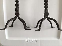 Pair Of Antique 13 Wrought Iron Candlestick Candle Holder Signed Rare Folk Art