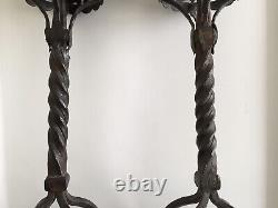 Pair Of Antique 13 Wrought Iron Candlestick Candle Holder Signed Rare Folk Art