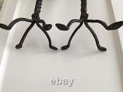 Pair Of Antique 13 Wrought Iron Candlestick Candle Holder Signed Rare Folk Art