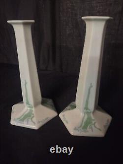 Pair Of Antique American Belleek Lenox Candle Stick Holder Hand Painted Signed