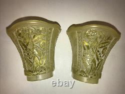 Pair Of Antique Art Deco Max Schaffer Signed Wall Sconces Metal & Glass