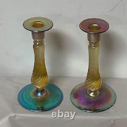 Pair Of Antique Art Glass Candlesticks Signed Kew Blas