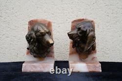 Pair Of Antique Bronze Animalier Bookends, Signed Lecourtier, Victorian Period