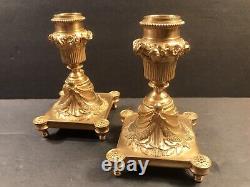 Pair Of Antique Bronze Candlesticks/Signed Lopienscy/Warsaw C. 1890/Candleholder