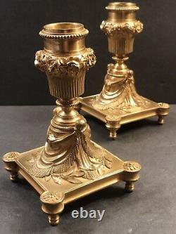 Pair Of Antique Bronze Candlesticks/Signed Lopienscy/Warsaw C. 1890/Candleholder