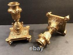 Pair Of Antique Bronze Candlesticks/Signed Lopienscy/Warsaw C. 1890/Candleholder