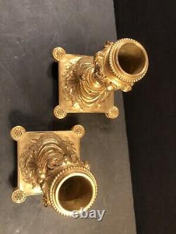 Pair Of Antique Bronze Candlesticks/Signed Lopienscy/Warsaw C. 1890/Candleholder