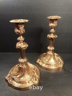 Pair Of Antique Bronze Ormolu Candleholder/ Signed Daubree/ France C1860/ Rococo