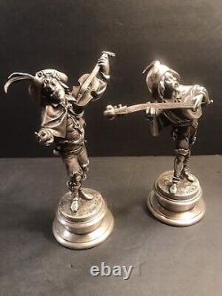 Pair Of Antique Bronze Statue Signed Guillaume/ France C. 1910/ Silvered/ Music