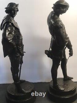 Pair Of Antique Bronze Statues/ Signed E. Picault/France C. 1900/ 15 3/4 In /40 Cm