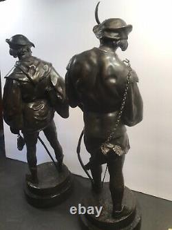 Pair Of Antique Bronze Statues/ Signed E. Picault/France C. 1900/ 15 3/4 In /40 Cm