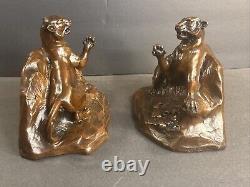 Pair Of Antique Bronzed Bookends/Lion/Signed Vieth/Numbered/Animal/France 1940