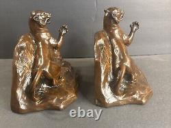 Pair Of Antique Bronzed Bookends/Lion/Signed Vieth/Numbered/Animal/France 1940