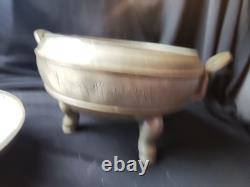 Pair Of Antique Chinese Pewter Covered Serving Dishes 2 Pieces Footed SIGNED