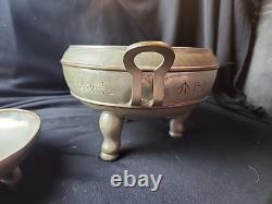 Pair Of Antique Chinese Pewter Covered Serving Dishes 2 Pieces Footed SIGNED