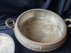 Pair Of Antique Chinese Pewter Covered Serving Dishes 2 Pieces Footed SIGNED