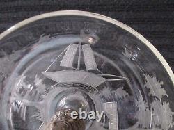 Pair Of Antique Dutch Repousse Silver Plate Signed & Etched Crystal Candy Dishes